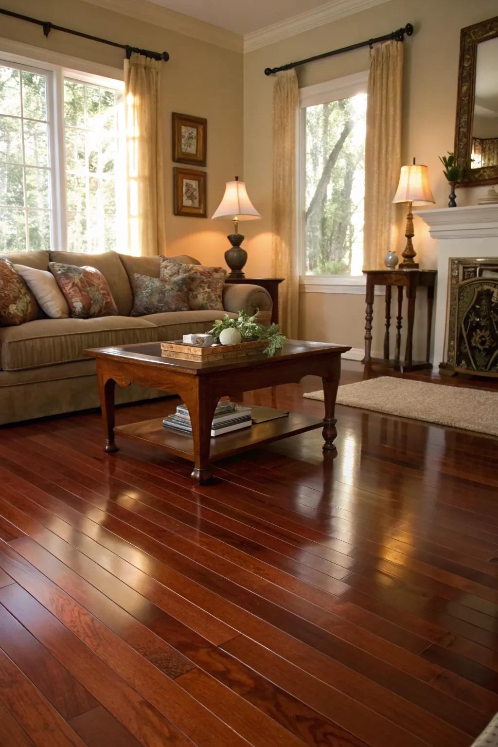 Lighter shades of wood establish a harmonious contrast.