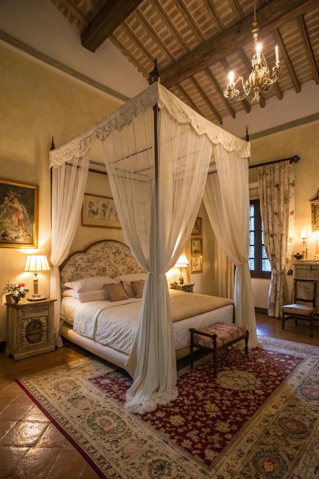 A canopy bed adding elegance and coziness to the space.
