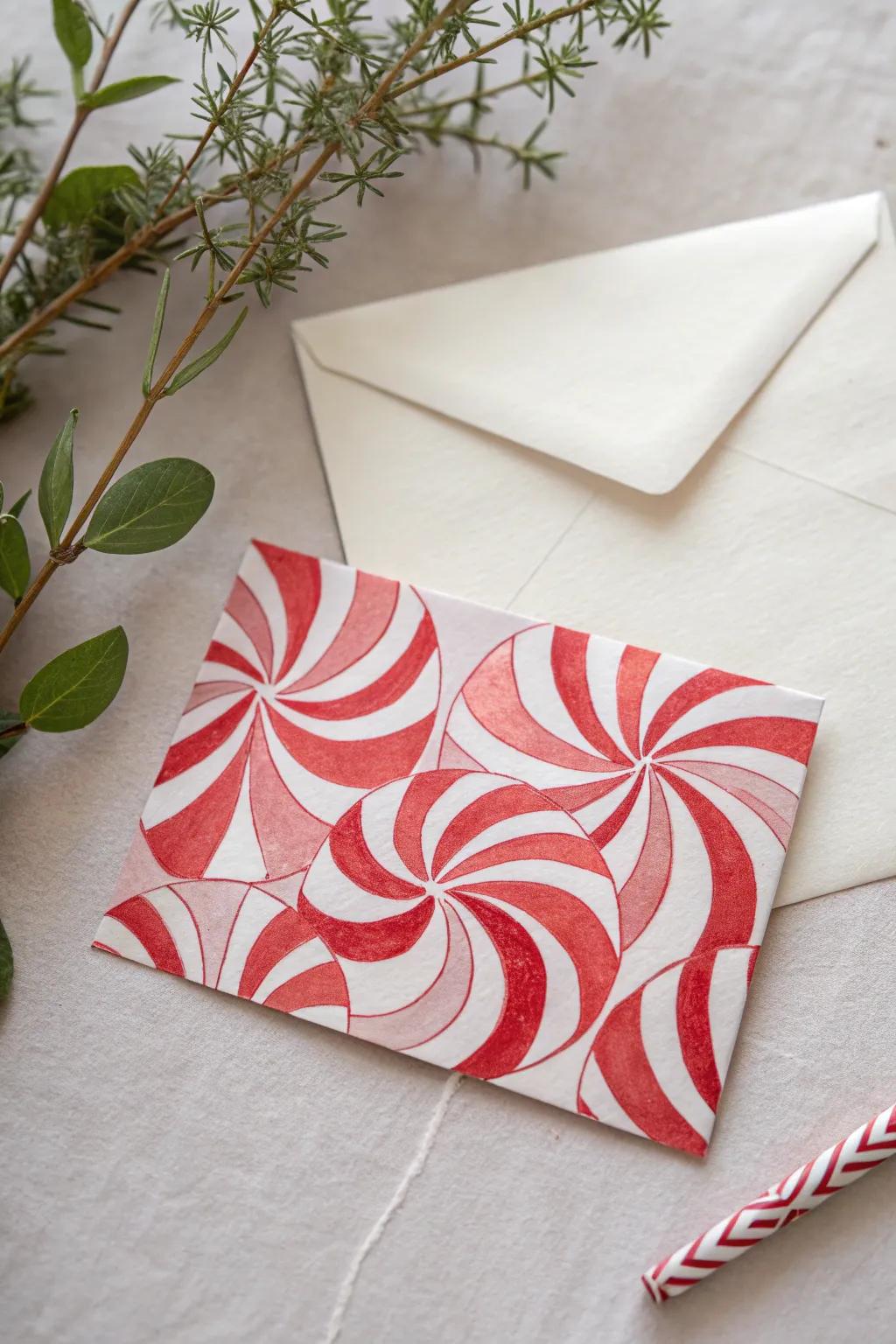 Add a sweet swirl of charm to your holiday mail with mint swirl envelope design.