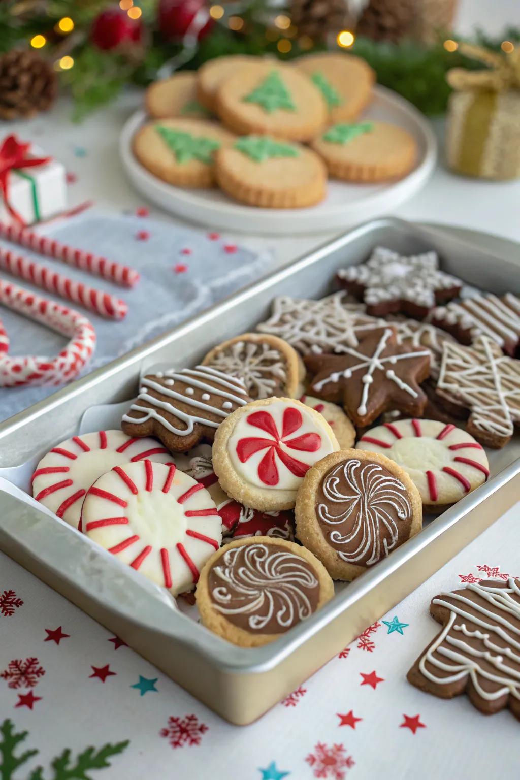A selection of peppermint cookies adds charm to the festive table.
