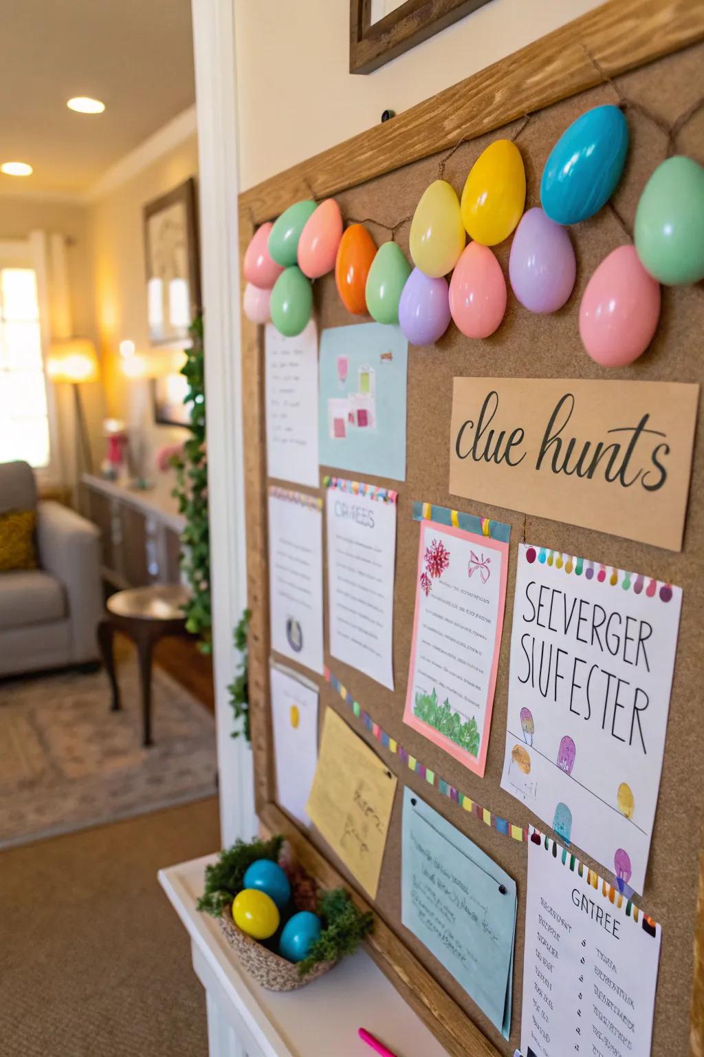 An interactive bulletin board presenting a concealed Easter token pursuit.