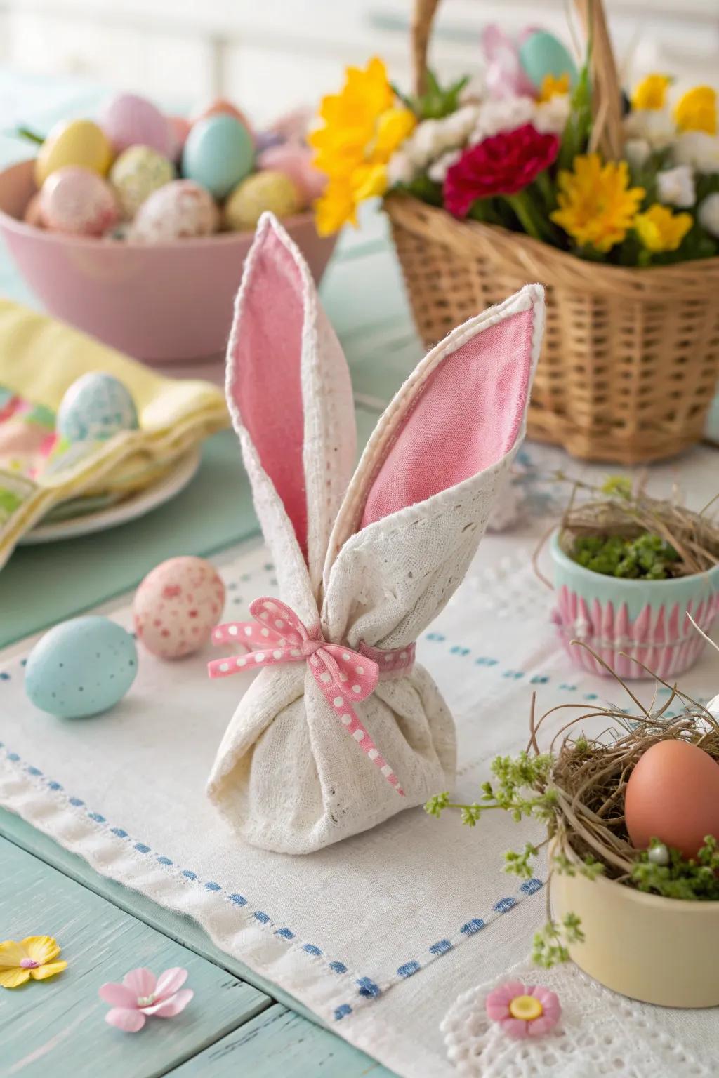 The bunny ears napkin fold, whimsical and exciting for Easter.