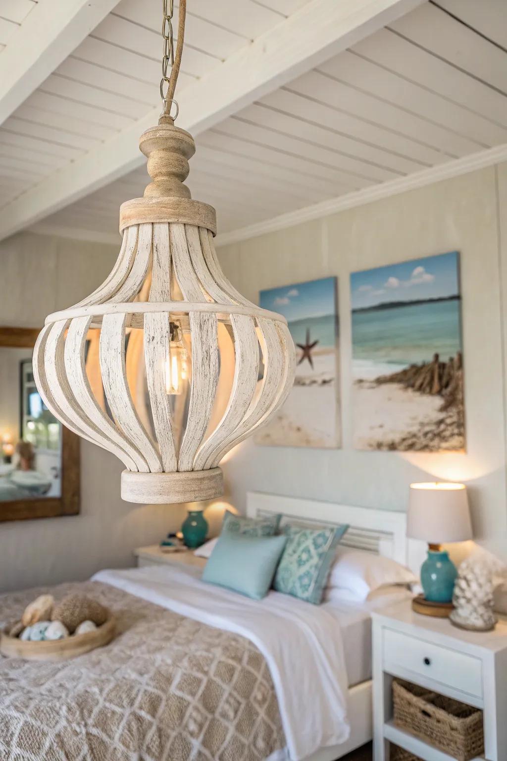 Faded wood fixtures evoke a soothing coastal vibe.