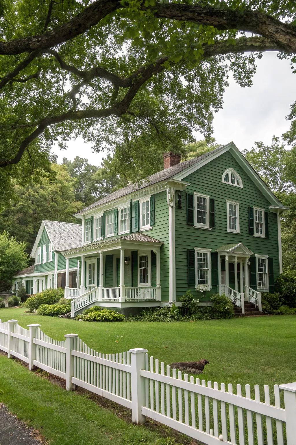 Colonial home featuring forest shade siding and snow shade trim.