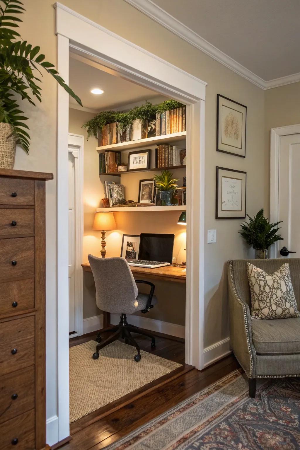 An alcove offers a surprising and secluded workspace.