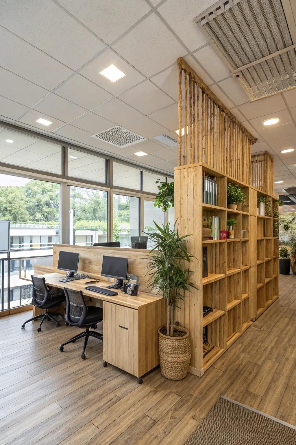 Office space featuring eco-friendly, sustainable materials.