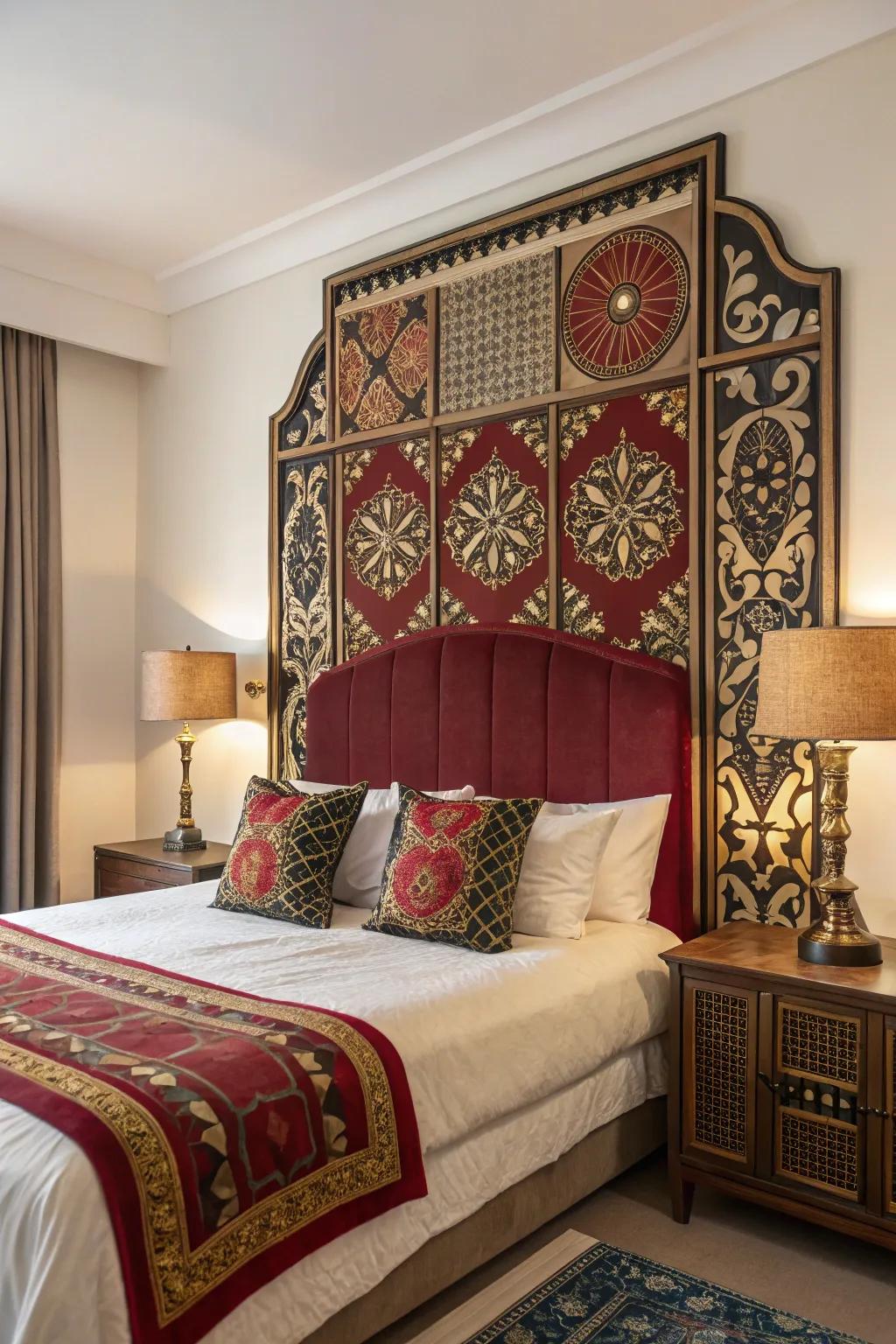 A striking headboard as the room's principal feature