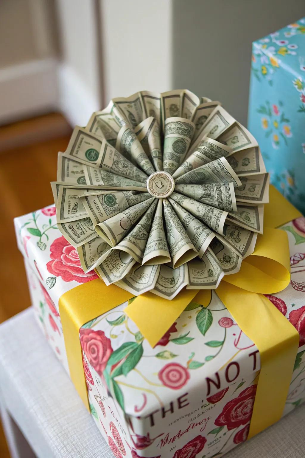 A monetary ribbon infuses elegance to any offering.