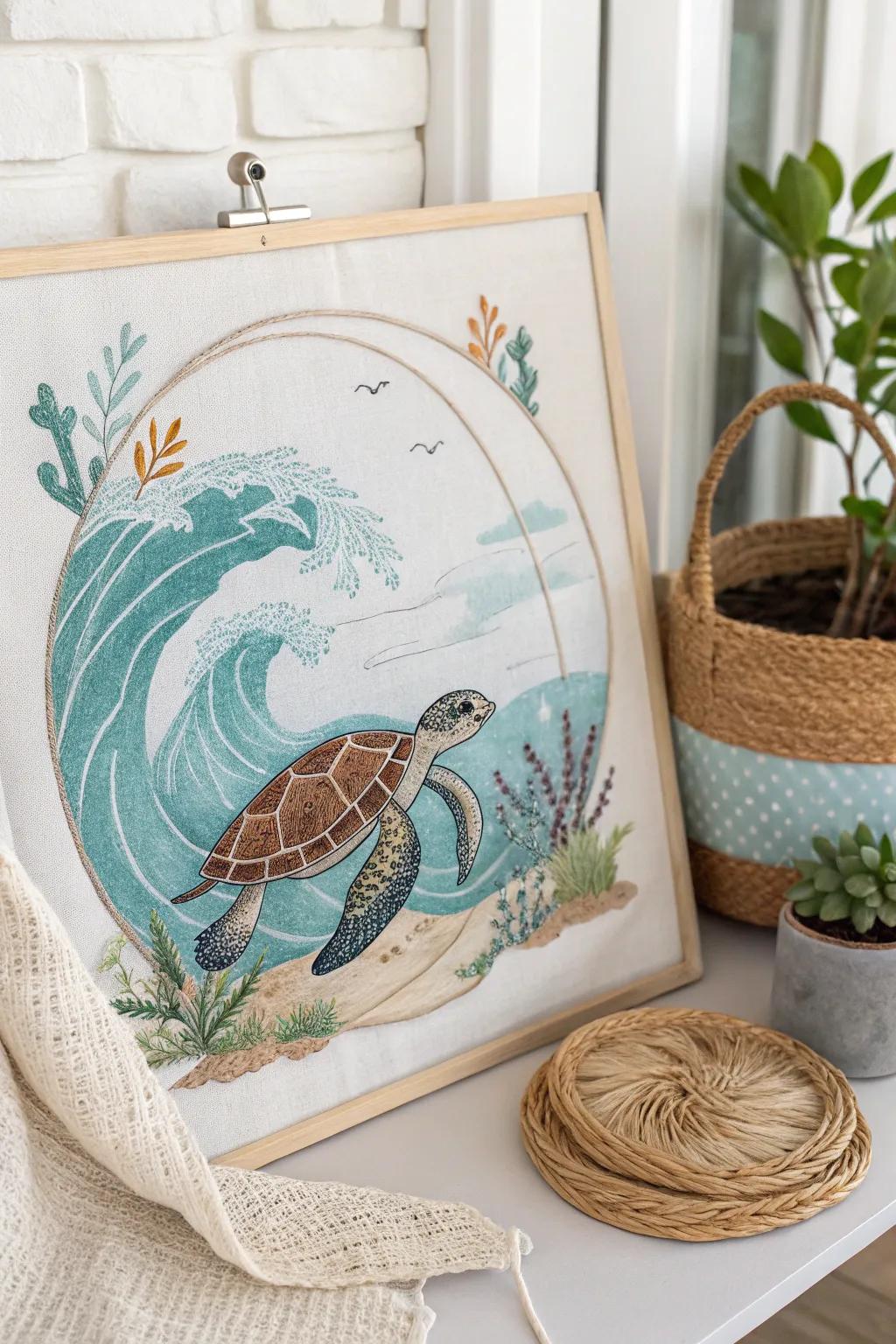 Bring the ocean home with this tranquil sea turtle cross stitch pattern—where each stitch seems like a day at the beach.