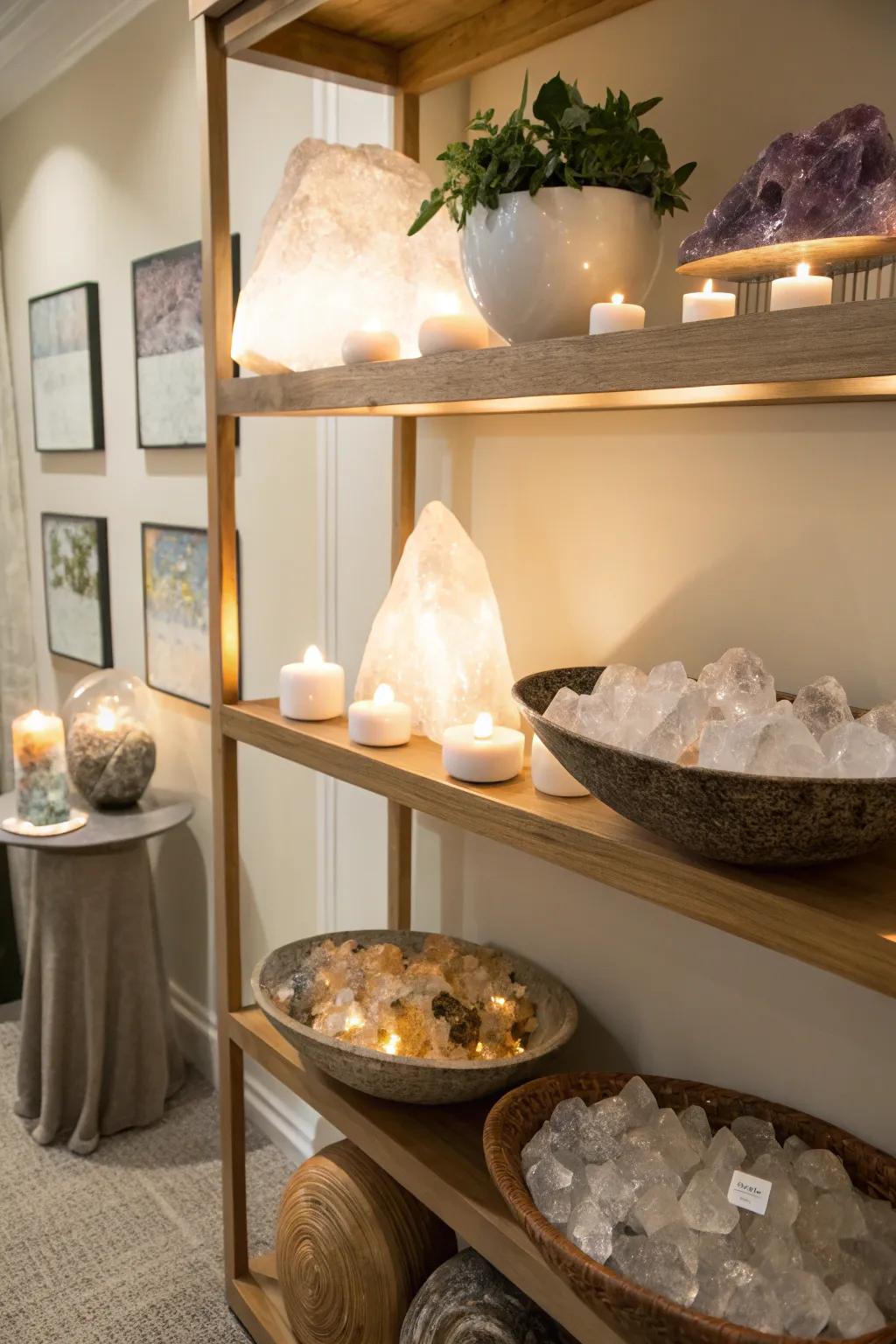 A refined foyer is graced by the presence of crystals.