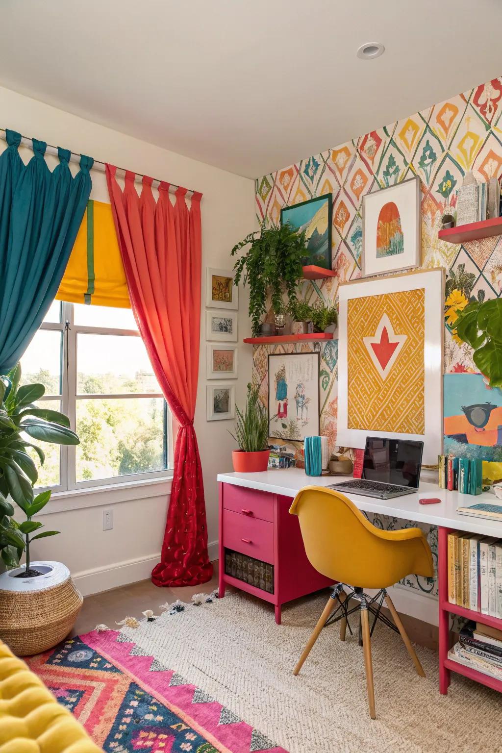 Infuse energy and ingenuity with bold-toned valances in your office.