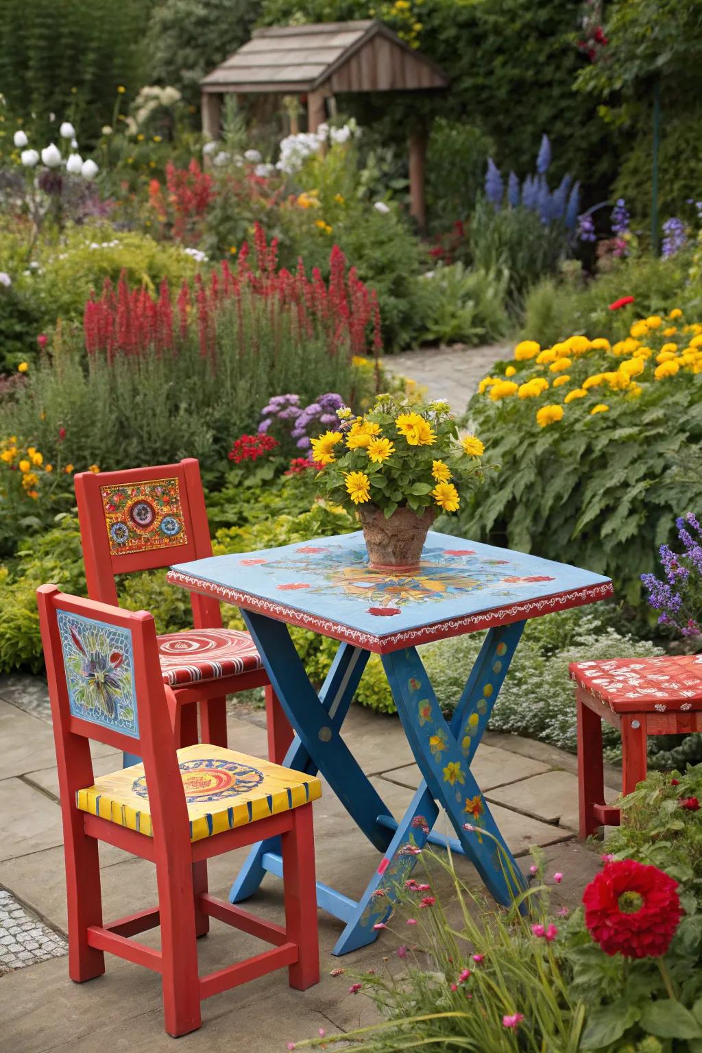 Painted furniture brings a fresh and playful feel to your garden.