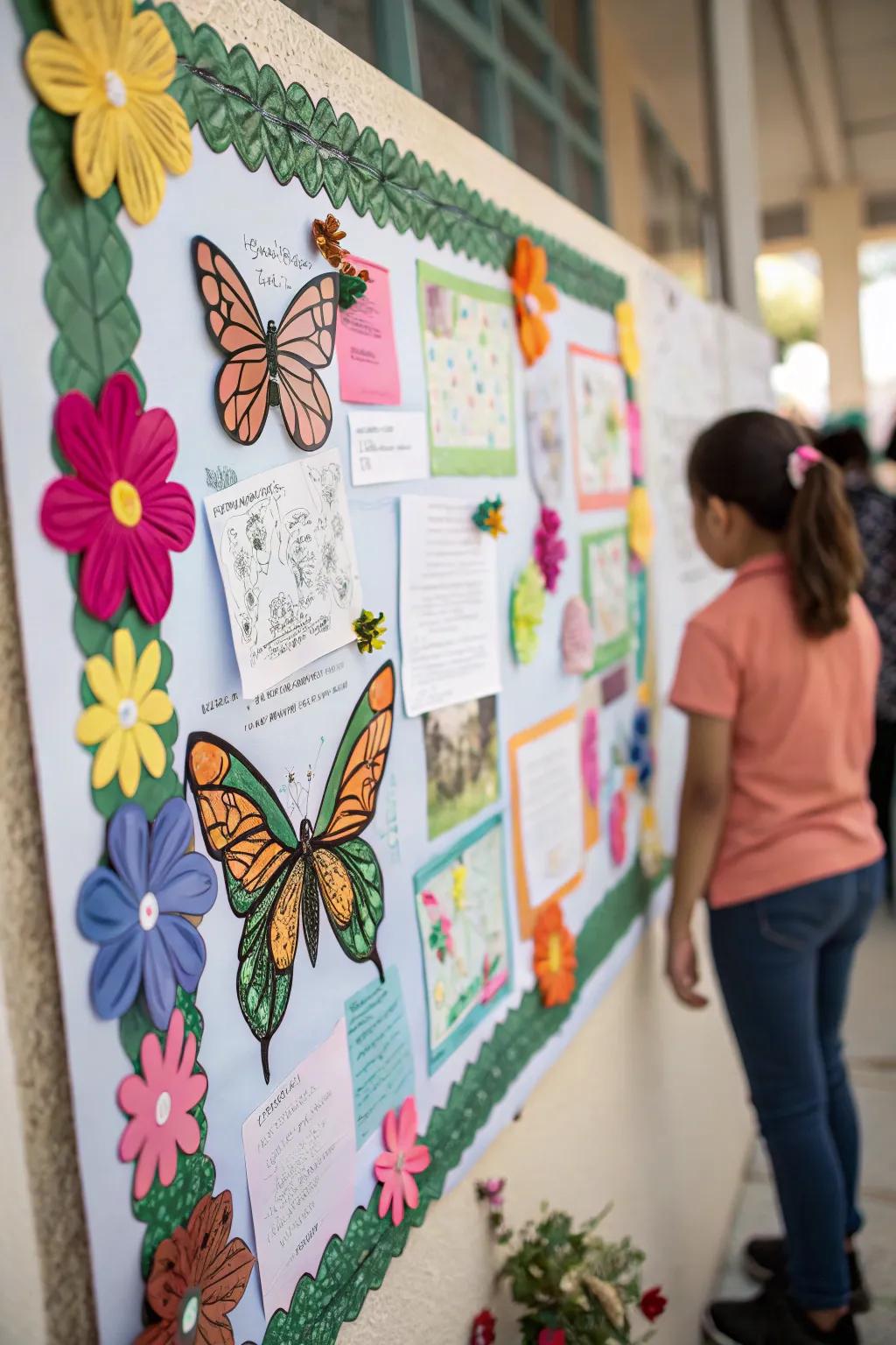 Butterfly Garden bulletin board showcasing delicate beauty.