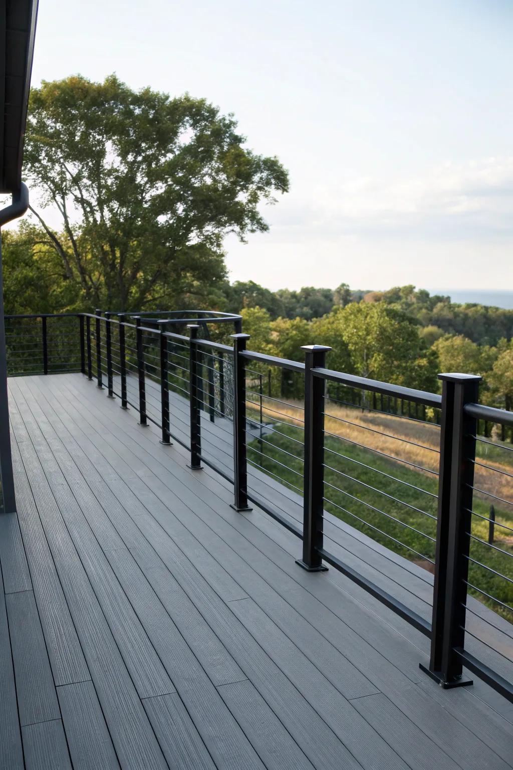 Bold black railings offer a modern and sophisticated guise.