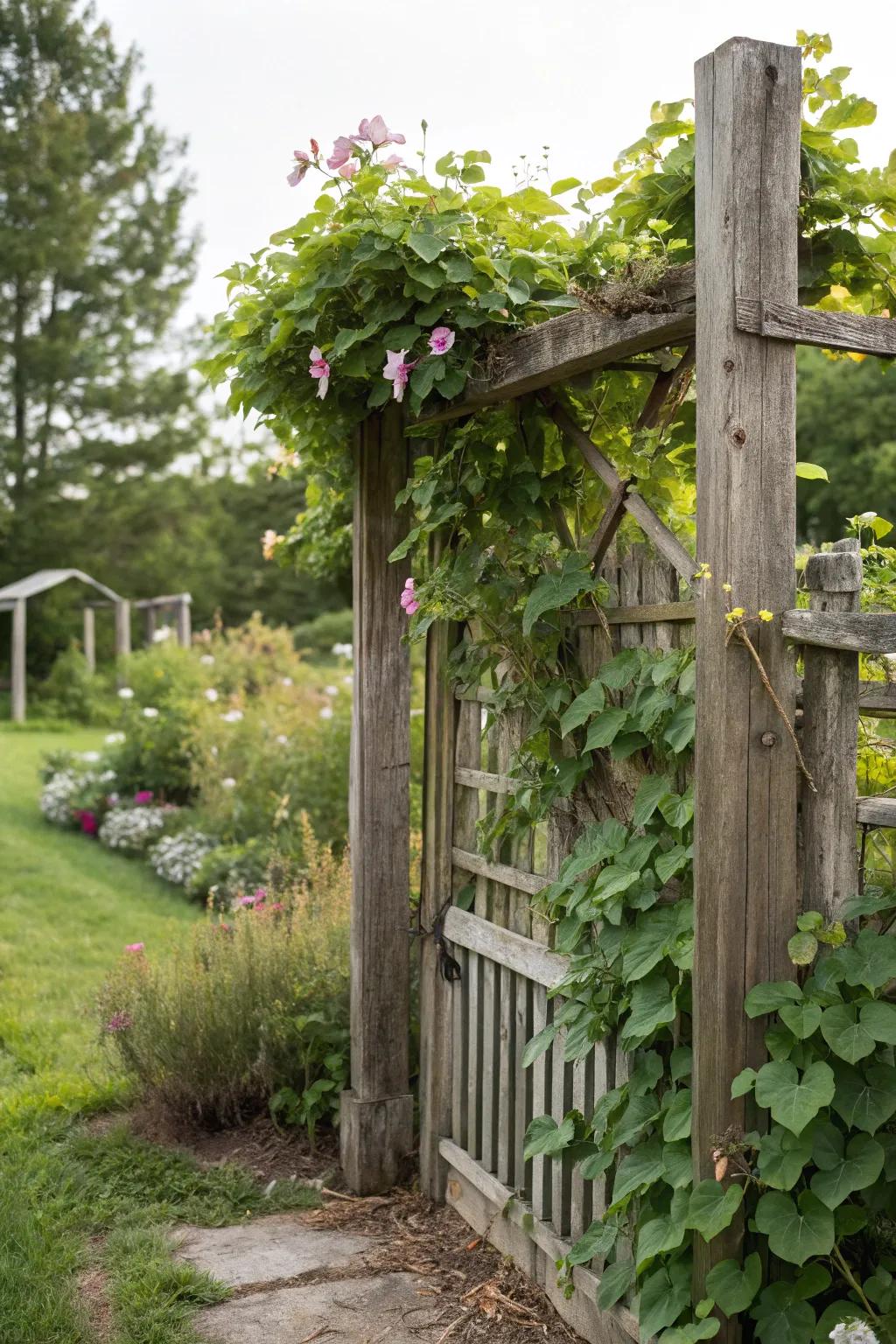 Espalier barriers bolster and showcase ascending flora.