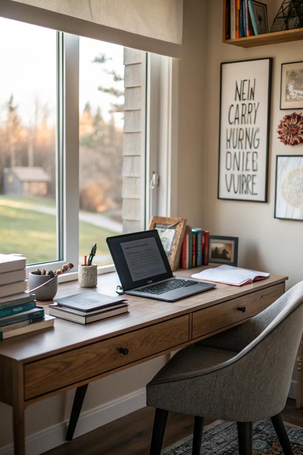 A statement piece adds character to the workspace.