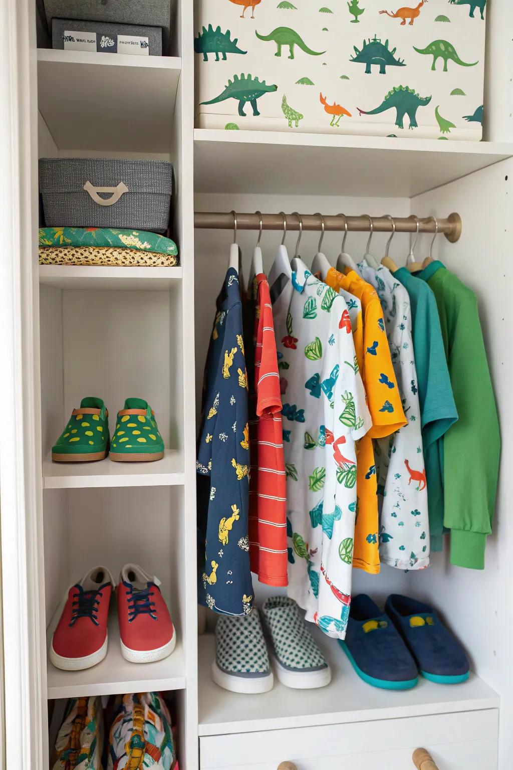 A reptile-themed closet arranger bringing order to disarray.