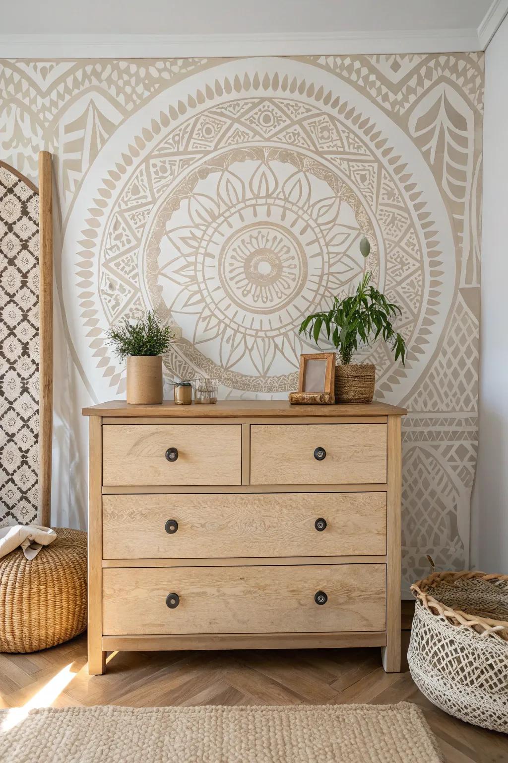 Transform your space with a stunning Moroccan-inspired wall template for an unexpected boho touch.