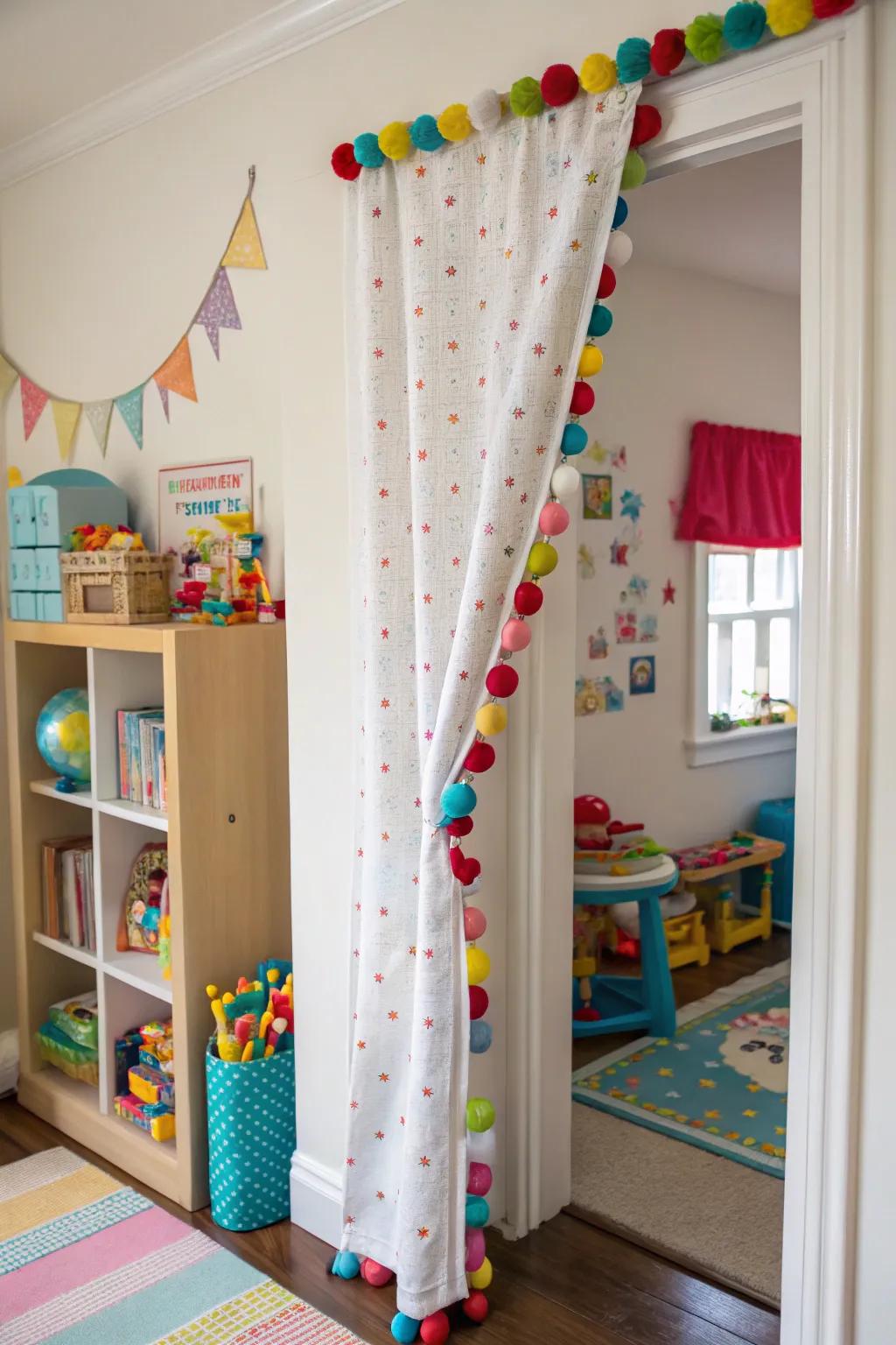 Fluffy ball drapes bring playful charm and joy to spaces.