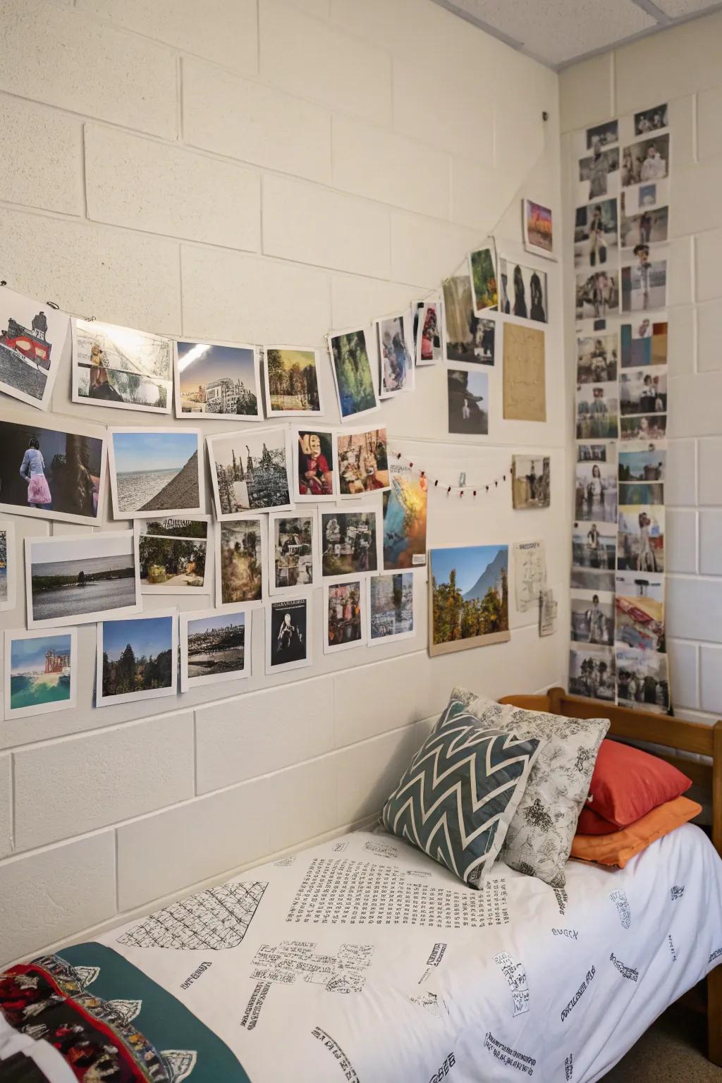 A wall hanging shares memories in your dorm.
