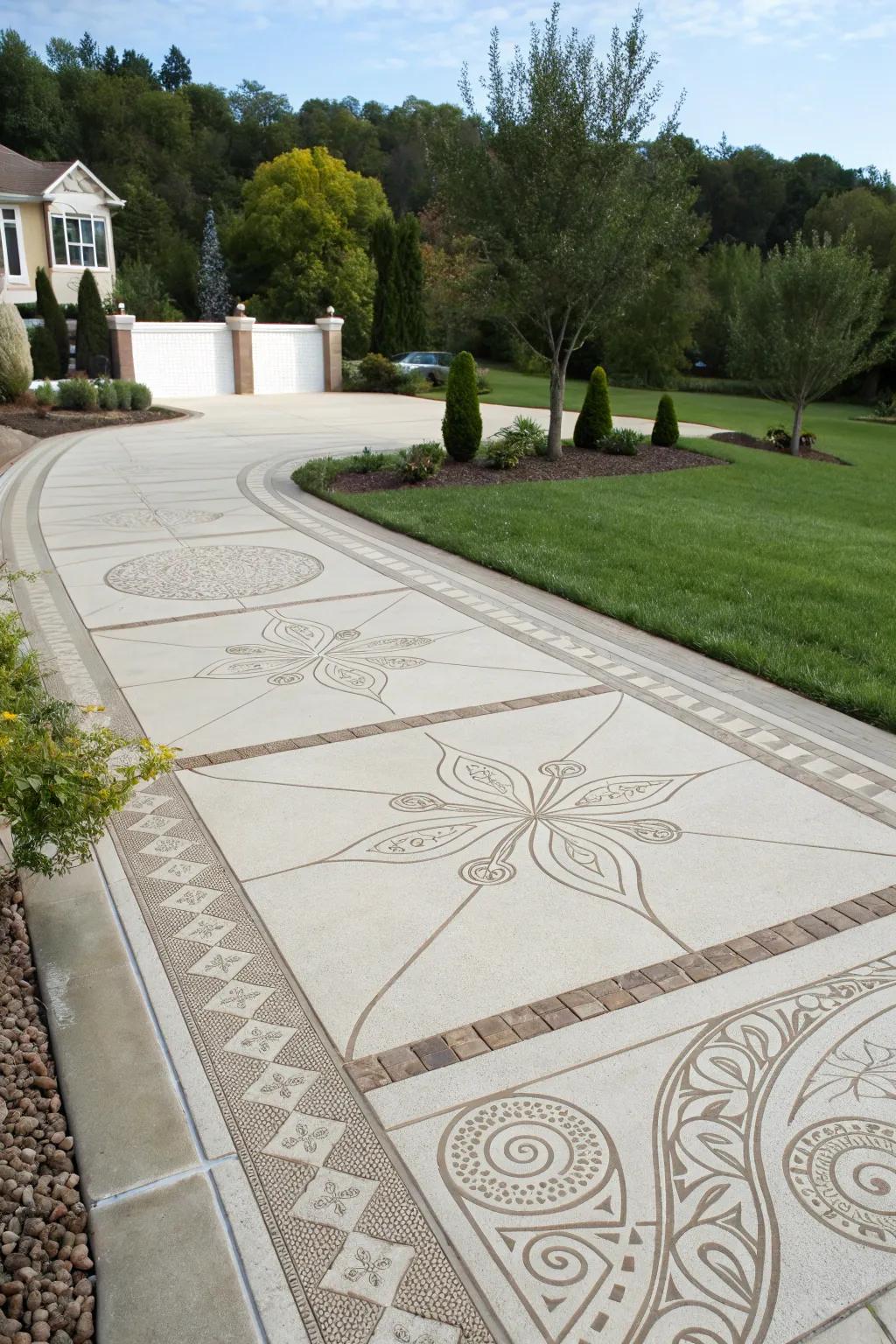 Polished artistic layouts in driveway hardscaping.