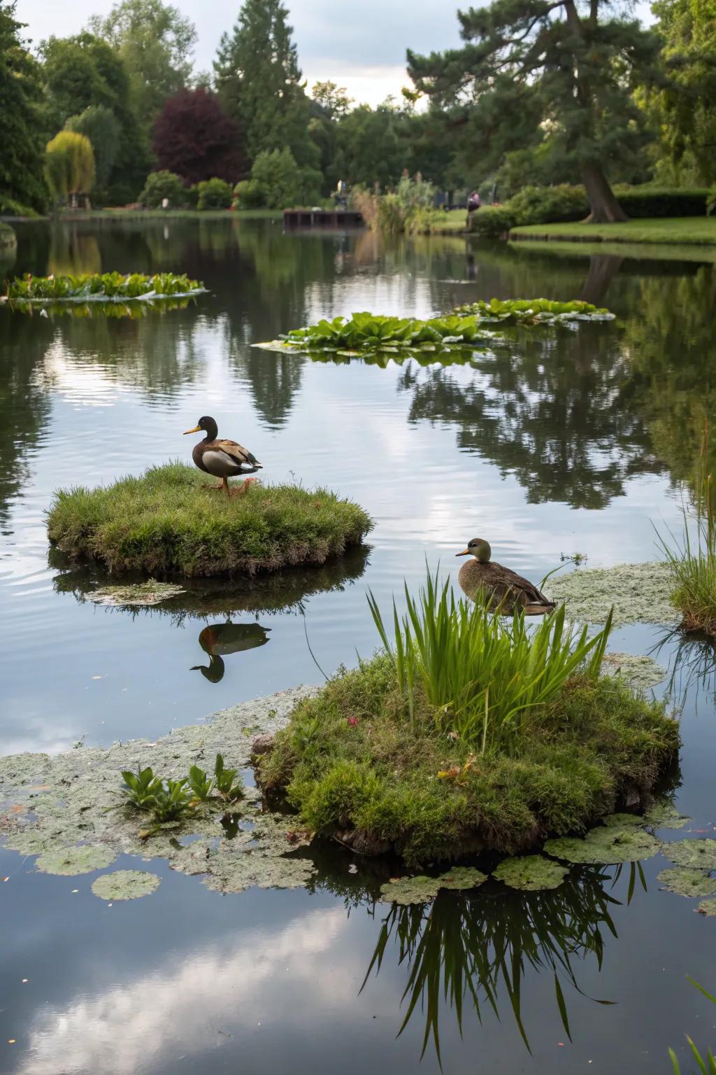 Botanical isles provide cover and draw attention to any duck haven.
