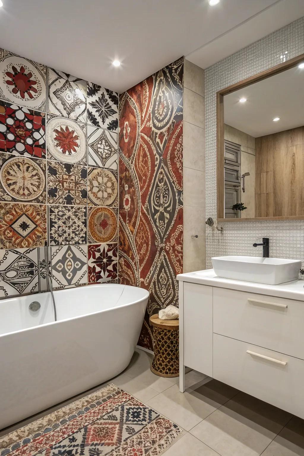 A highlight panel adds personality to this elegant bathroom.