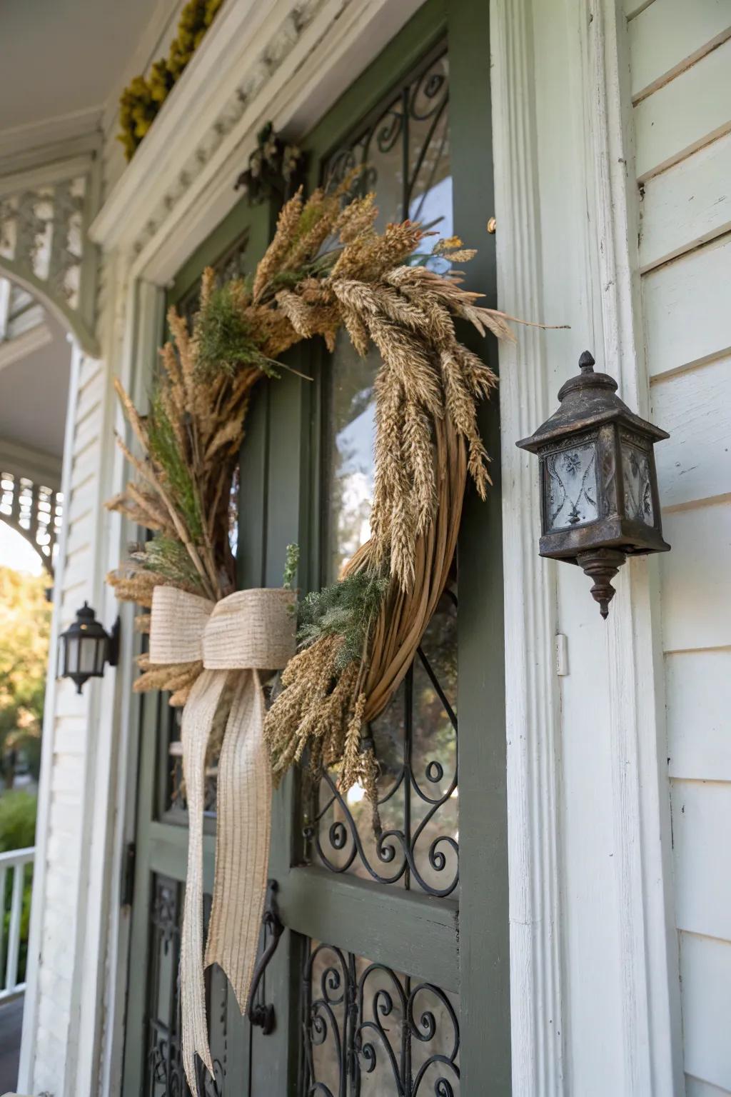Antiquated band and grain fashion a timeless fall wreath.