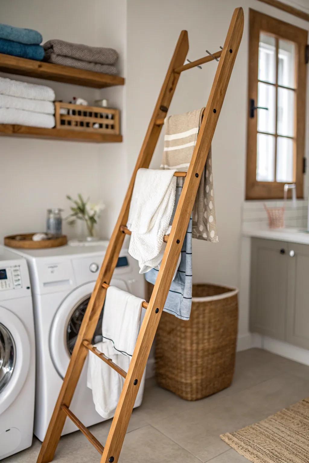 Space-saving laundry solution with a ladder