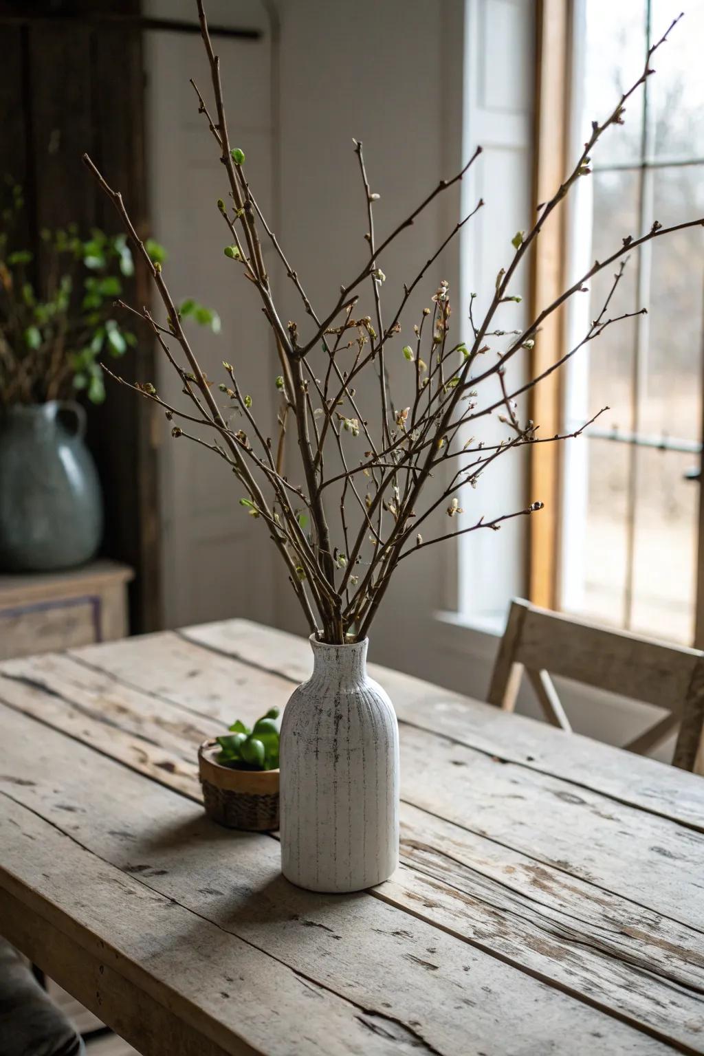Organic branches and twigs bestow an organic and minimalist centerpiece.