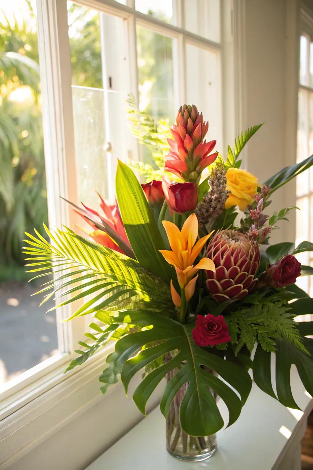 A tropical paradise bouquet bringing warmth and vibrancy to a birthday.