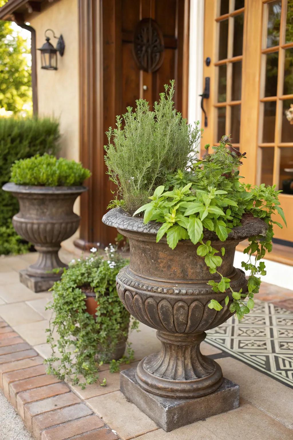 Cultivate fresh herbs directly at your doorstep with a mini herb garden.