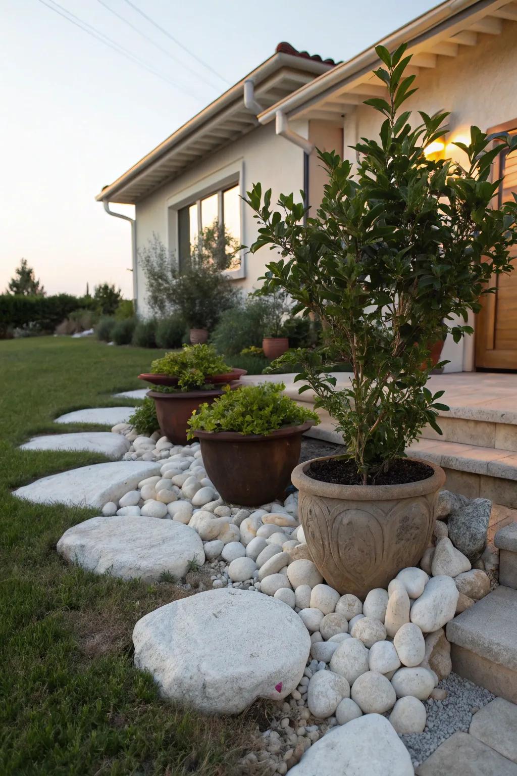 Showcase potted flora with an alabaster stone base.