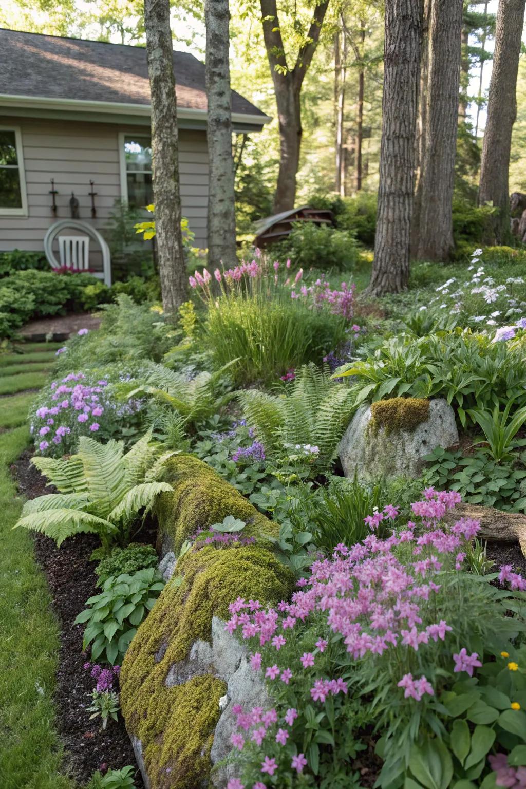 A woodland theme creates a serene, natural getaway.