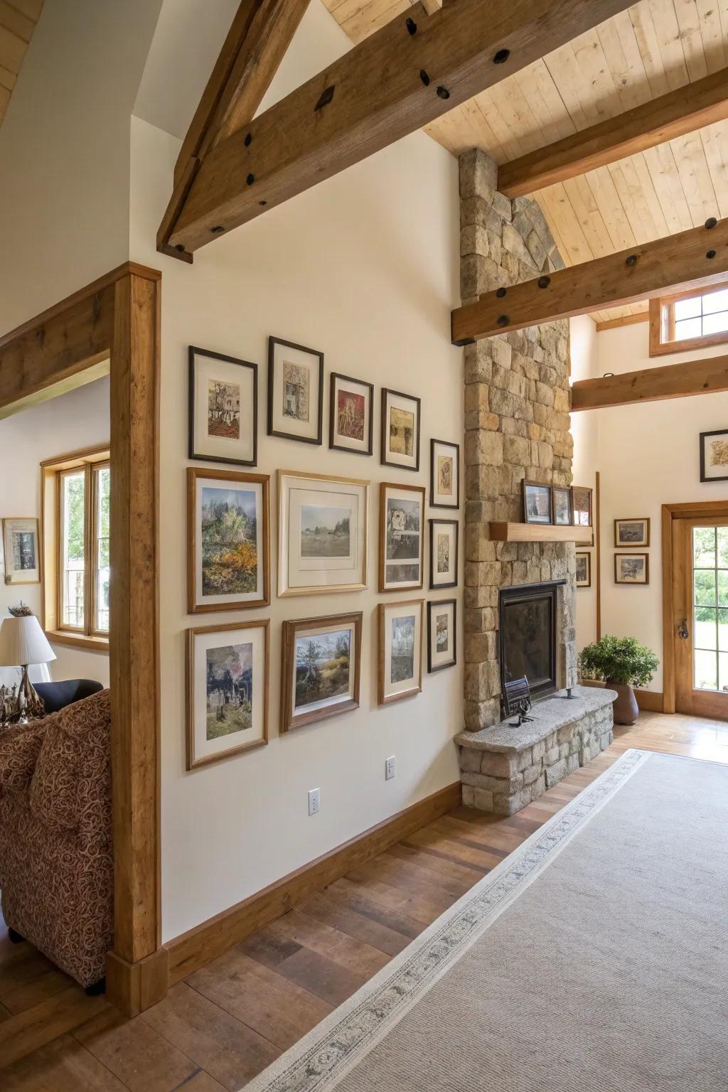 Rustic charm radiates from wooden frames that add warmth to the space.