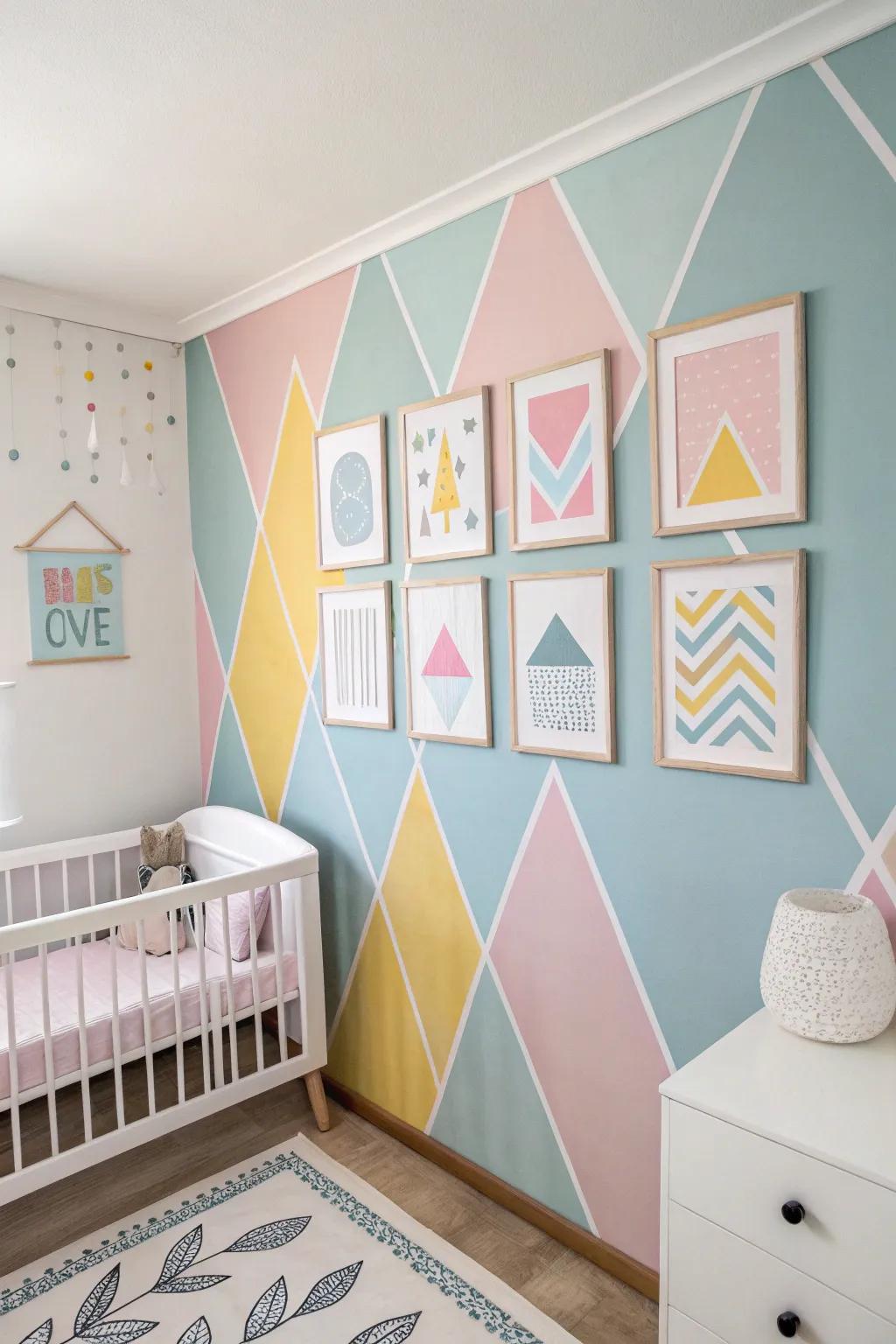 Pastel geometrics provide a soft and calming aura to any room.