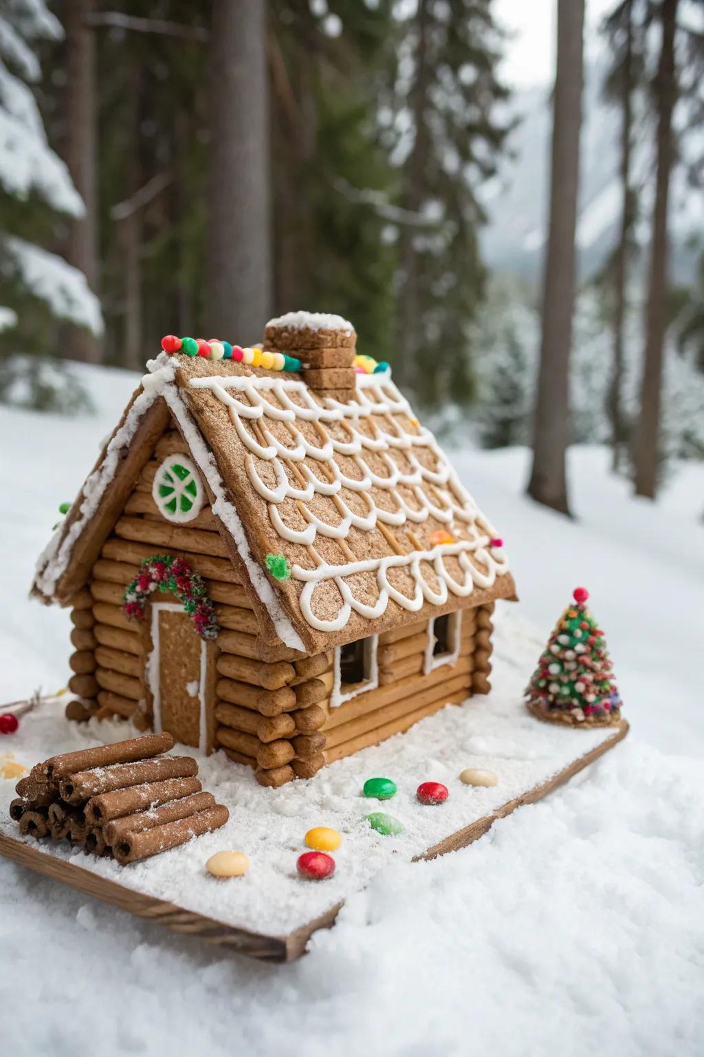 Stick create a countryside log cabin aesthetic for gingerbread roofs.