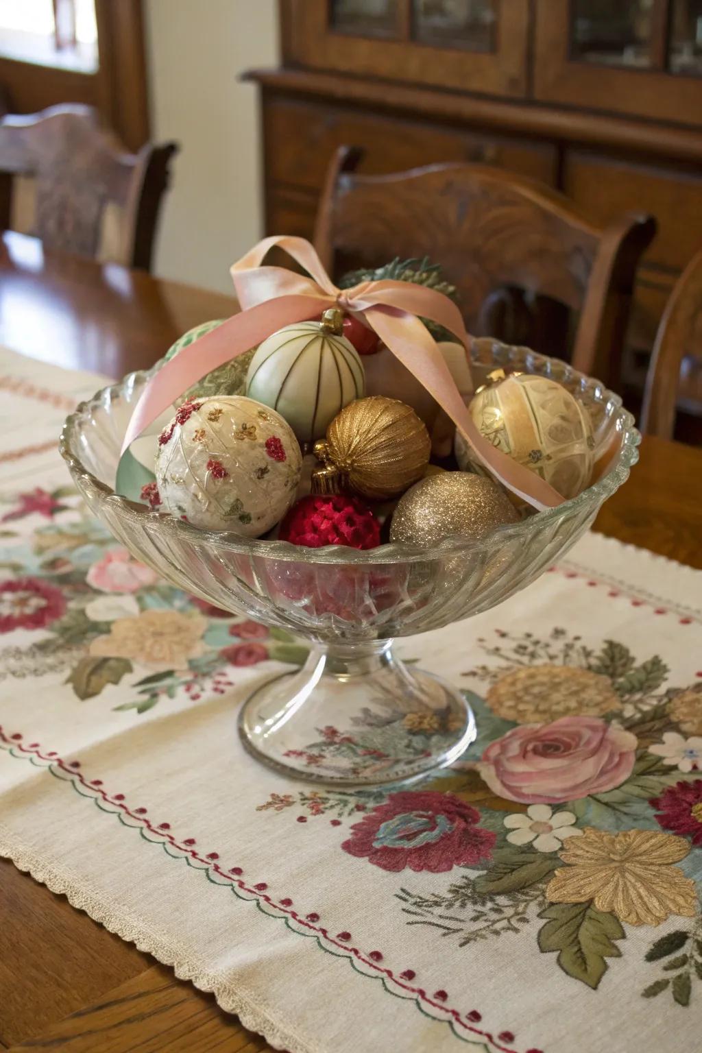 Age-old crystalline baubles cultivate an elegant presentation.