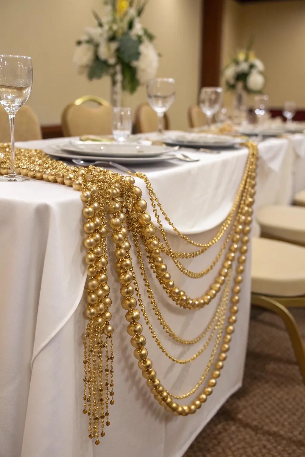 Elegant gilded beaded rope contributing sparkle.