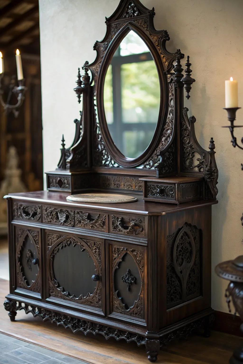 Unique mirror contours inject intrigue and visual fascination.
