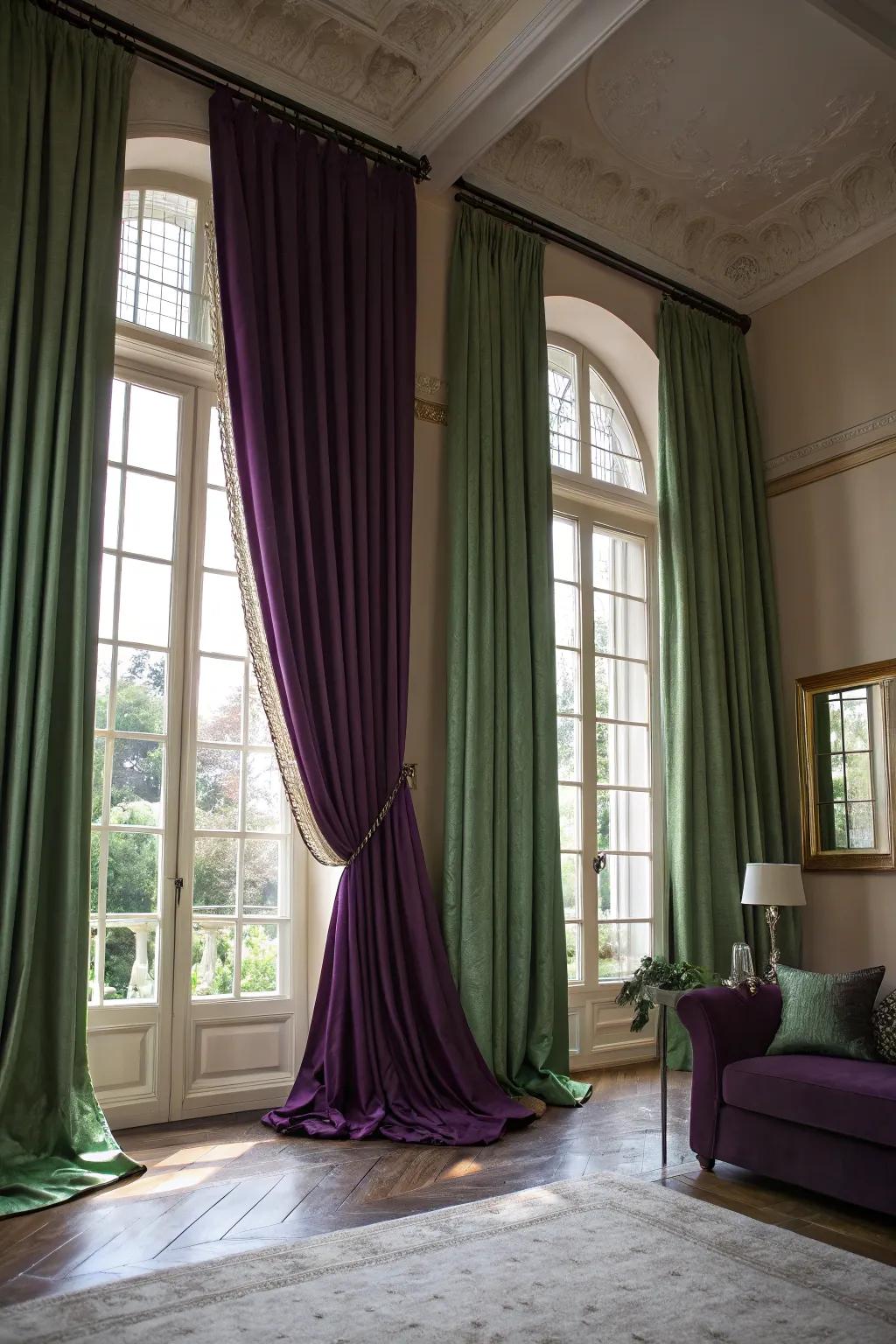 Theatrical hangings framing the windows beautifully.