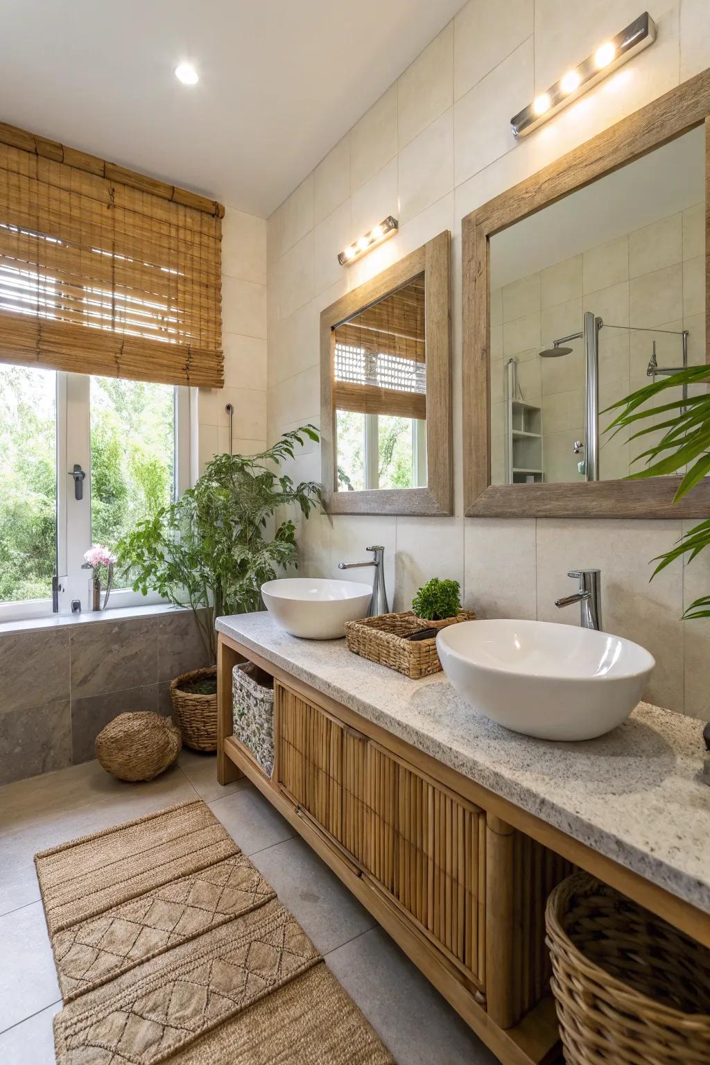 Eco-sympathetic dimensions propose sustainability alongside flair within a hall bathroom.