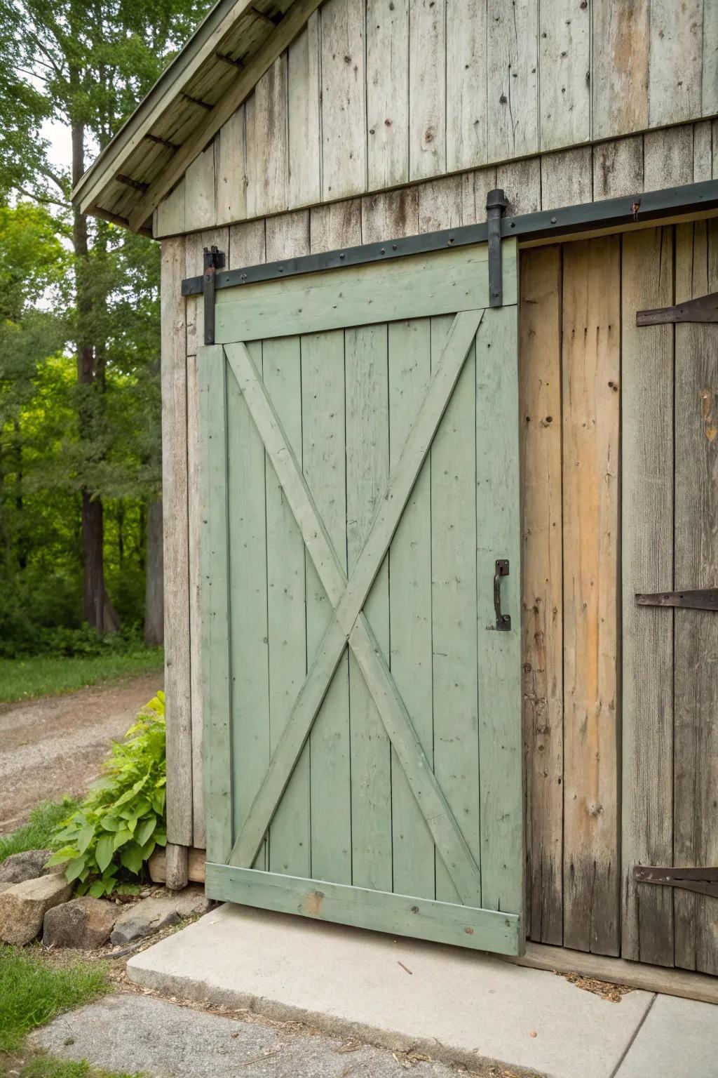 A barn door artfully concealed within a rustic design.