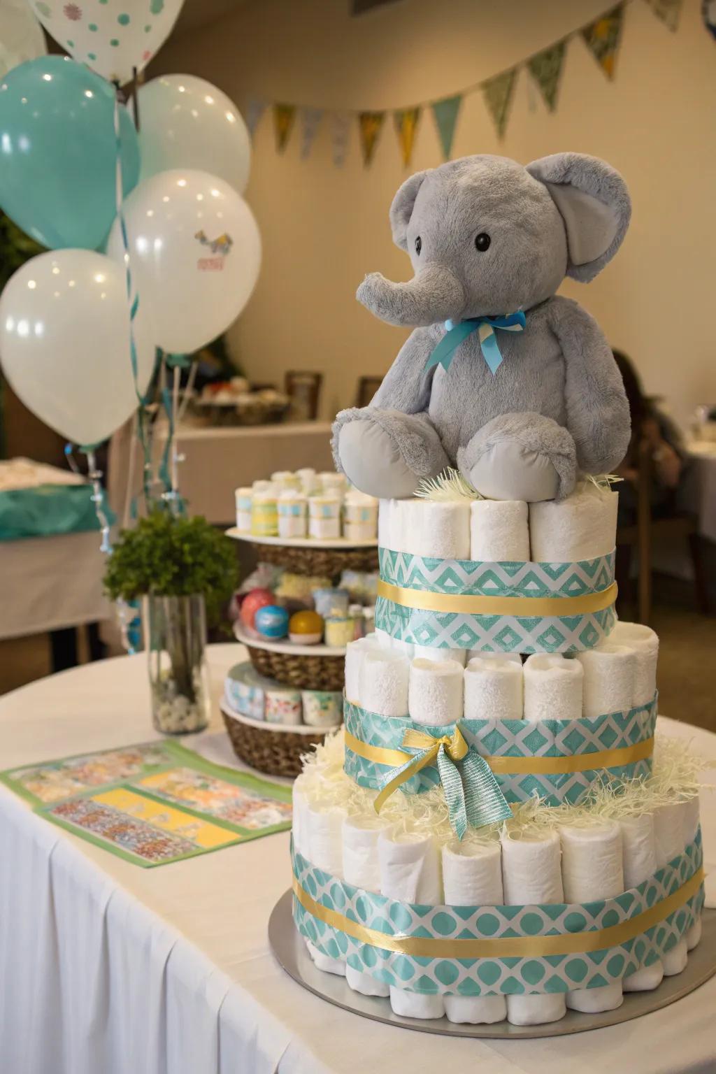 Practical and adorable elephant diaper creation.