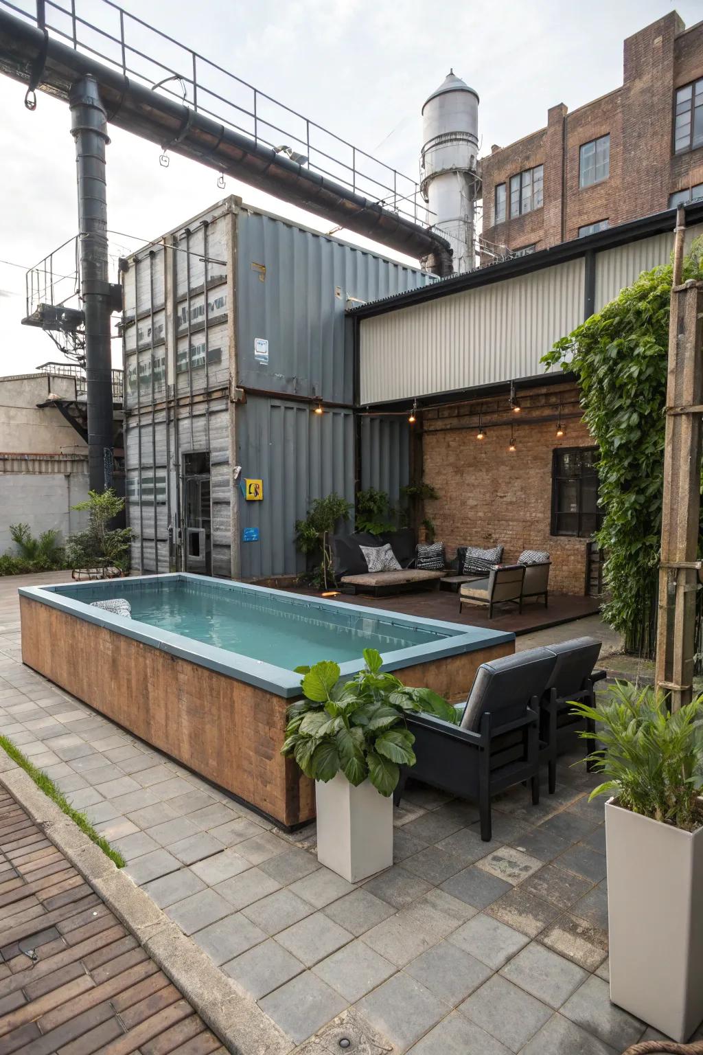 A remarkable reclaimed container pool enhanced by industrial chic styling.