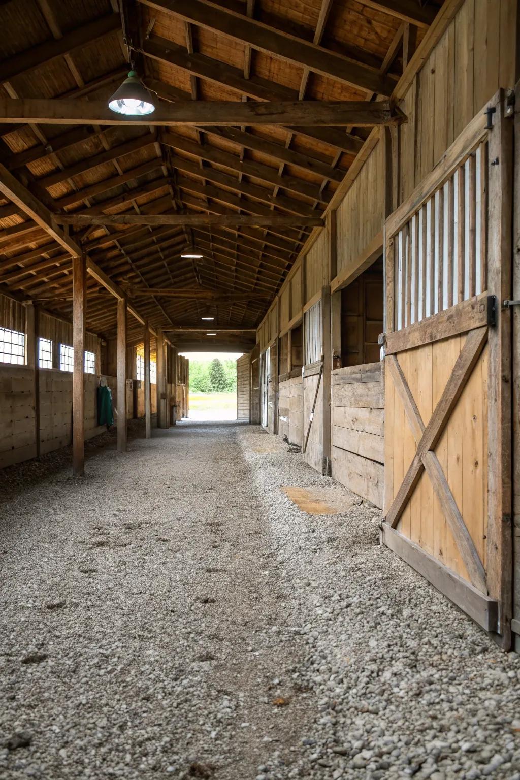 Gravel provides a classic and economical flooring selection with great drainage qualities.