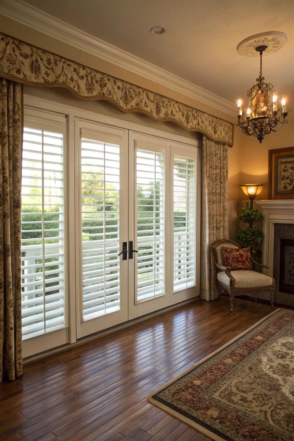 Plantation shutters radiate timeless elegance.