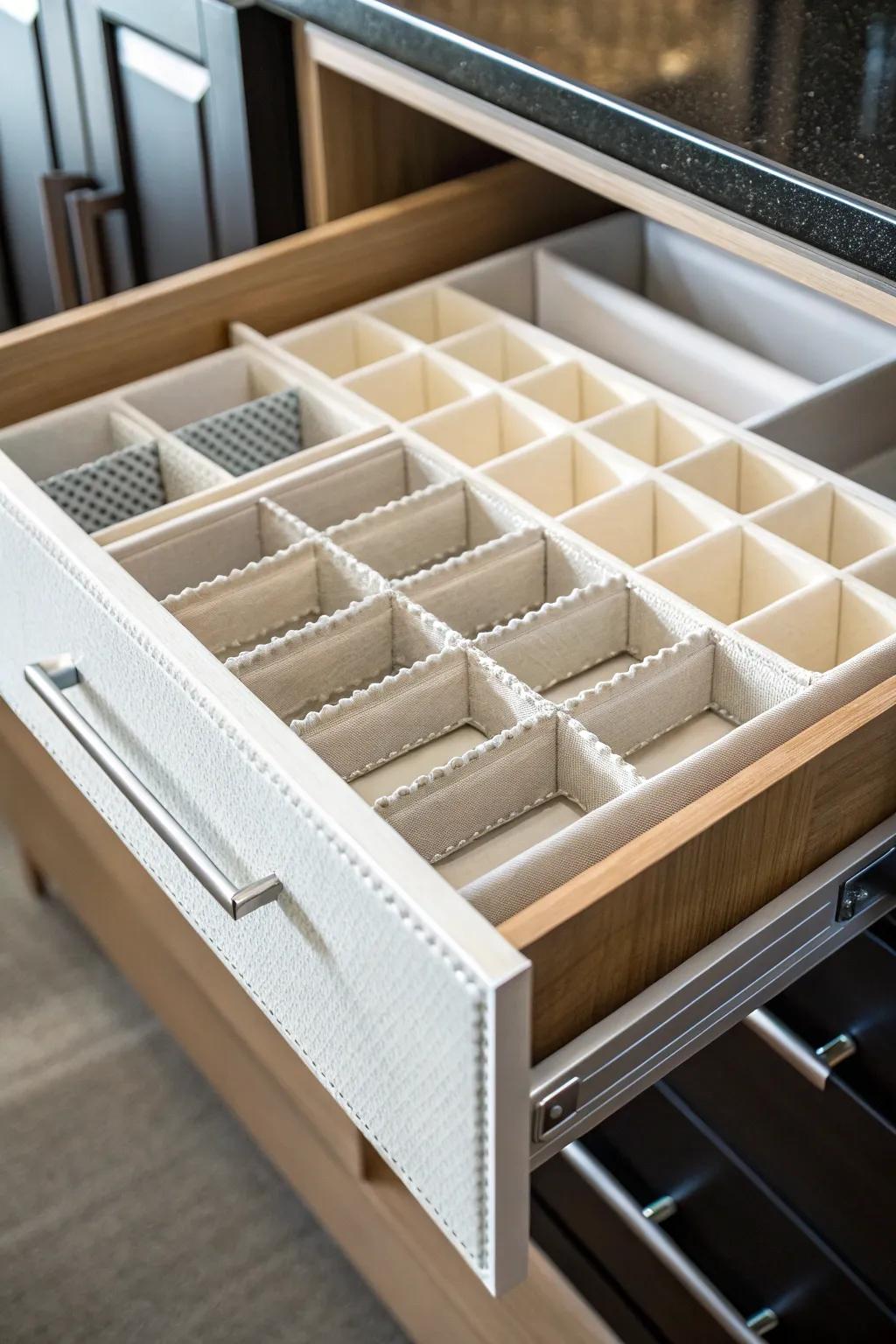 Adjustable dividers for versatile organization.