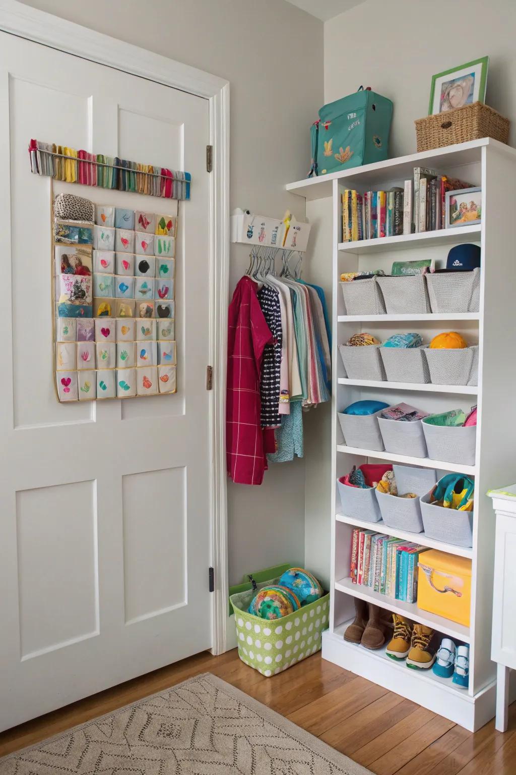 Over-the-door organizers use space that might not otherwise be used.