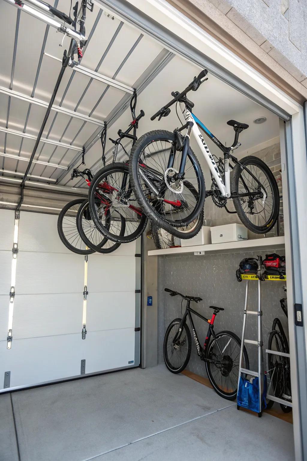 <strong><em>Overhead hooks use every bit of space.</em></strong>” loading=”lazy” class=”pimg”>
	</picture><figcaption><strong><em>Overhead hooks use every bit of space.</em></strong></figcaption></figure>
<p>Add ceiling hooks for light items like bikes or ladders. It’s like adding a secret storage area in your unit!</p>
<h3>A few relevant products:</h3>
<ul class=